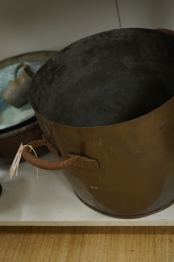 A Victorian copper copper, bronze mortar, and three other items